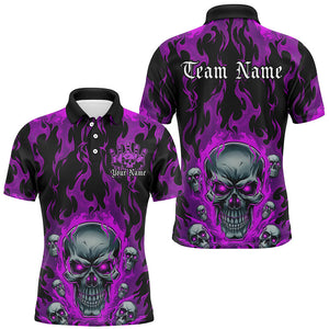 Custom Purple Flame Skull Bowling Shirts For Men, Halloween Bowling Team Outfits Uniform IPHW7385