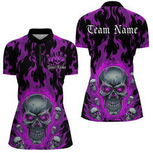 Load image into Gallery viewer, Custom Purple Flame Skull Bowling Shirts For Women, Halloween Bowling Team Outfits Uniform IPHW7385