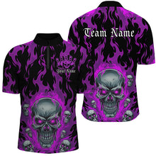 Load image into Gallery viewer, Custom Purple Flame Skull Bowling Shirts For Men, Halloween Bowling Team Outfits Uniform IPHW7385