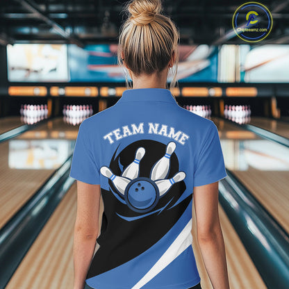 Custom Bowling Uniforms Blue Bowling Shirts For Women, Classic Retro Bowling Team Shirt IPHW7396