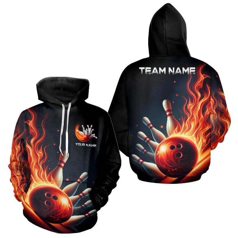 Personalized Red Flame Bowling Hoodie Shirts For Men And Women, Bowling Team Jerseys Strike Bowling IPHW5405