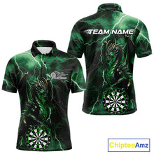 Load image into Gallery viewer, Custom Green Thunder Lightning Dragon Dart Team Polo Shirt For Men, Dart League Shirt IPHW9996