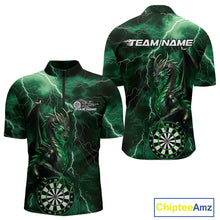 Load image into Gallery viewer, Custom Green Thunder Lightning Dragon Dart Team Quarter-Zip Shirt For Men, Dart League Shirt IPHW9996