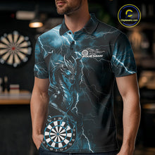 Load image into Gallery viewer, Custom Blue Thunder Lightning Dragon Dart Team Polo Shirt For Men, Dart League Shirt IPHW9998