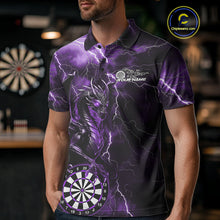 Load image into Gallery viewer, Custom Purple Thunder Lightning Dragon Dart Team Polo Shirt For Men, Dart League Shirt IPHW9999