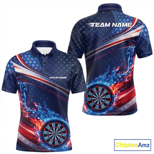 Custom US Flag Flame Dartboard Patriotic Dart Team Jerseys, Patriotic Dart Players Outfits Dart Uniform IPHW10409