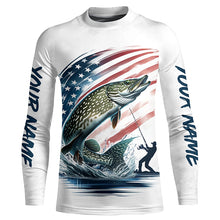 Load image into Gallery viewer, Personalized American Flag Pike Long Sleeve Fishing Shirts, Patriotic Pike Fishing Jerseys IPHW6047