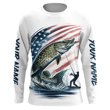 Load image into Gallery viewer, Personalized American Flag Pike Long Sleeve Fishing Shirts, Patriotic Pike Fishing Jerseys IPHW6047