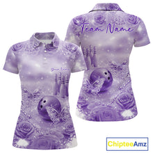 Load image into Gallery viewer, Custom Elegant Purple Roses And Butterfly Women Bowling Polo Shirts, Ladies Outfit IPHW10934