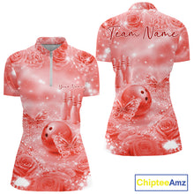 Load image into Gallery viewer, Custom Elegant Red Roses And Butterfly Women Bowling Quarter-Zip Shirts, Ladies Outfit IPHW10936