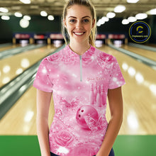 Load image into Gallery viewer, Custom Elegant Pink Roses And Butterfly Women Bowling Quarter-Zip Shirts, Ladies Outfit IPHW10937