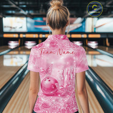 Load image into Gallery viewer, Custom Elegant Pink Roses And Butterfly Women Bowling Quarter-Zip Shirts, Ladies Outfit IPHW10941