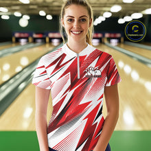 Load image into Gallery viewer, Custom Red Bowling Team Women Quarter-Zip Shirts, Bowling League Shirt Bowler Jerseys IPHW11423