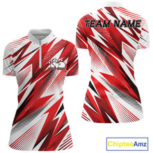 Load image into Gallery viewer, Custom Red Bowling Team Women Quarter-Zip Shirts, Bowling League Shirt Bowler Jerseys IPHW11423