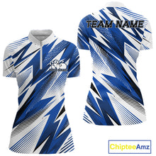 Load image into Gallery viewer, Custom Blue Bowling Team Women Quarter-Zip Shirts, Bowling League Shirt Bowler Jerseys IPHW11424