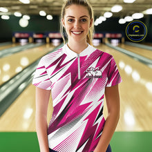 Load image into Gallery viewer, Custom Pink Bowling Team Women Quarter-Zip Shirts, Bowling League Shirt Bowler Jerseys IPHW11425