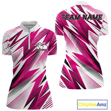 Load image into Gallery viewer, Custom Pink Bowling Team Women Quarter-Zip Shirts, Bowling League Shirt Bowler Jerseys IPHW11425