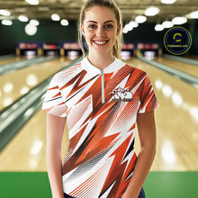 Load image into Gallery viewer, Custom Orange Bowling Team Women Quarter-Zip Shirts, Bowling League Shirt Bowler Jerseys IPHW11426