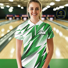Load image into Gallery viewer, Custom Green Bowling Team Women Quarter-Zip Shirts, Bowling League Shirt Bowler Jerseys IPHW11427