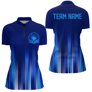 Custom Blue Bowling Shirts For Women, Bowling Logo Team Bowling Jerseys, Bowler Outfit IPHW5209