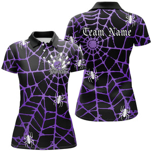 Black And Purple Spider Net Custom Halloween Ladies Bowling Shirts, Halloween Bowler Outfit IPHW7409