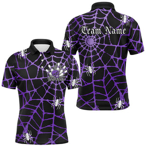 Black And Purple Spider Net Custom Halloween Bowling Shirts For Men, Halloween Bowlers Outfits IPHW7409