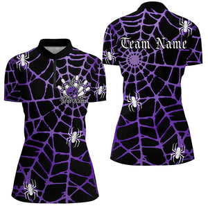 Black And Purple Spider Net Custom Halloween Ladies Bowling Shirts, Halloween Bowler Outfit IPHW7409