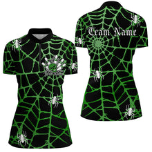 Load image into Gallery viewer, Black And Green Spider Net Custom Halloween Ladies Bowling Shirts, Halloween Bowler Outfit IPHW7410