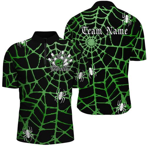 Black And Green Spider Net Custom Halloween Bowling Shirts For Men, Halloween Bowlers Outfits IPHW7410