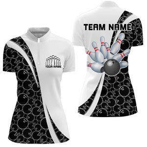 Black And White Custom Retro Bowling Shirts For Women, Classic Vintage Bowling Team Shirt IPHW7412