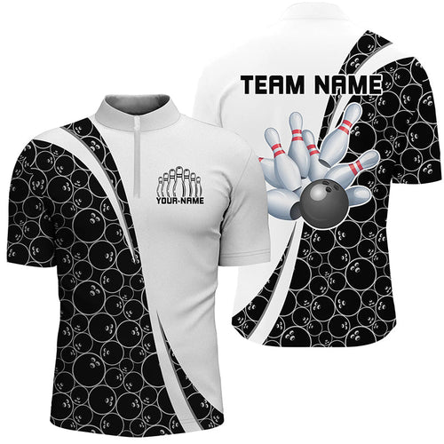 Black And White Custom Retro Bowling Shirts For Men, Classic Vintage Bowling Team Shirt IPHW7412