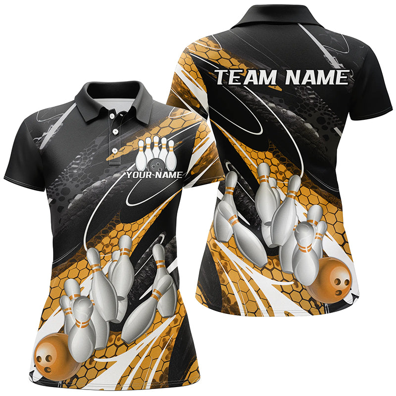 Black And Yellow Custom Ladies Bowling Shirts, Bowling Tournament Bowling League Shirt IPHW7702