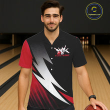 Load image into Gallery viewer, Black And Red Custom Bowling Jerseys, Bowling Hawaiian Team Shirts For Men Tournament Outfits IPHW7706