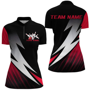 Black And Red Custom Bowling Jerseys, Bowling Team Shirts For Women Bowling Outfits IPHW7706