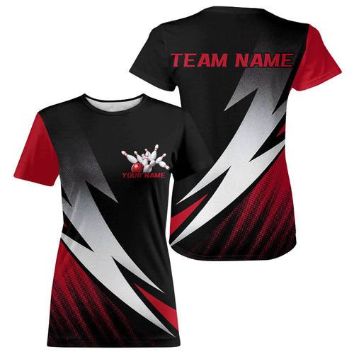Black And Red Custom Bowling Jerseys, Bowling T-Shirts Team For Women Tournament Outfits IPHW7706