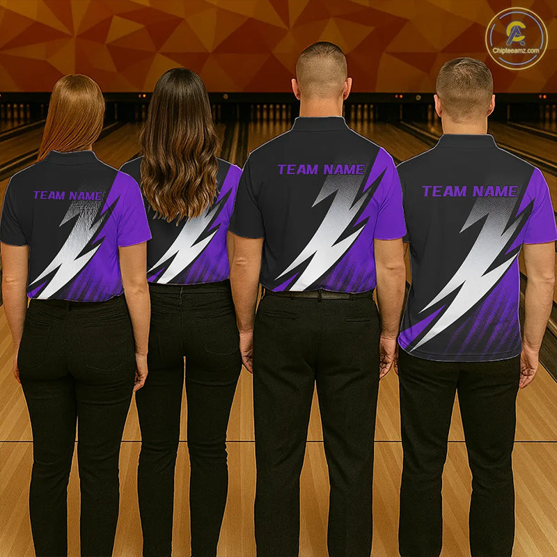 Black And Purple Custom Bowling Jerseys, Bowling Team Shirts For Men Bowling Tournament Outfits IPHW7707