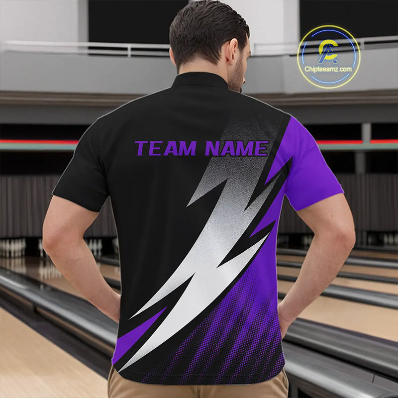 Black And Purple Custom Bowling Jerseys, Bowling Team Shirts For Men Bowling Tournament Outfits IPHW7707