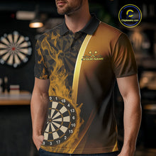 Load image into Gallery viewer, Custom Black And Gold Flame Dartboard Dart Team Men Polo Shirt, Fire Dart Jersey IPHW9991