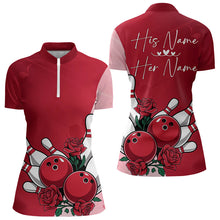 Load image into Gallery viewer, Bowling And Red Roses Custom Valentine Bowling Quarter-Zip Shirts For Women Bowling Couple IPHW8354