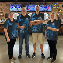 Load image into Gallery viewer, Custom Black And Blue Flame Dartboard Darts Team Shirts, Dart Tournament Outfits Dart Jerseys For Players IPHW10411