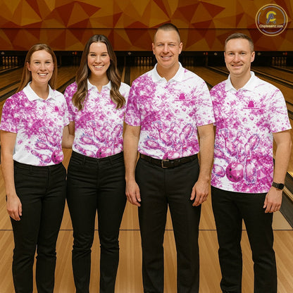 Custom Sparkling Pink Ice Cystal Bowling Shirts For Men, Women And Kid, Team Tournament Outfits Multi Styles IPHW10419