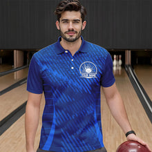 Load image into Gallery viewer, Custom Blue Bowling Team Polo Shirts For Men, Bowling Tournament Bowling League Shirt IPHW8536