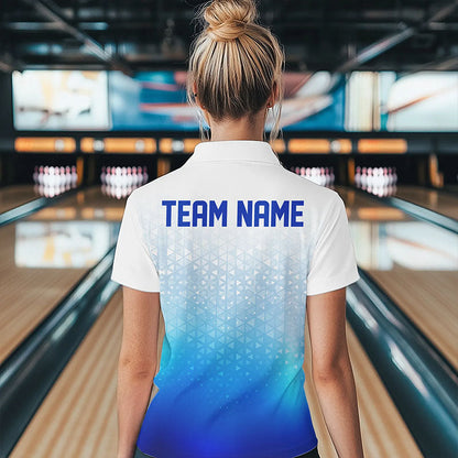 Custom Blue Bowling Team Polo Shirts For Women, Bowling Tournament Bowling League Shirt IPHW8537