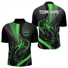 Load image into Gallery viewer, Custom Black And Green Flame Bowling Quarter-Zip Shirts For Men, Fire Bowling Team Shirt IPHW8540