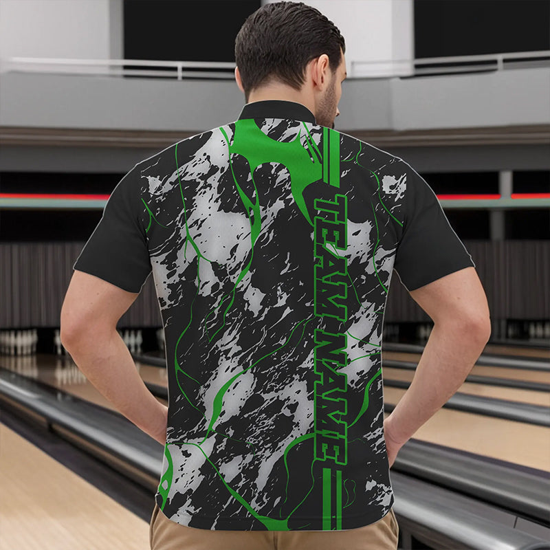 Custom Gray And Green Strike Bowling Quarter-Zip Shirts For Men, Bowling League Team Uniform IPHW8862