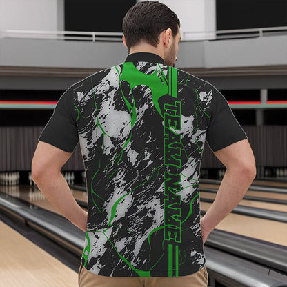 Custom Gray And Green Strike Bowling Quarter-Zip Shirts For Men, Bowling League Team Uniform IPHW8862