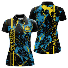 Load image into Gallery viewer, Custom Blue And Yellow Strike Bowling Polo Shirts For Women, Bowling League Team Uniform IPHW8863