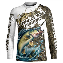 Load image into Gallery viewer, Custom Walleye Fishing Jerseys, Walleye Long Sleeve Fishing League Shirts | Grass Camo IPHW6362