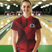 Load image into Gallery viewer, Custom Red Fragmental Pattern Women Bowling Team Quarter-Zip Shirt, Bowling Jerseys IPHW11436