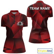 Load image into Gallery viewer, Custom Red Fragmental Pattern Women Bowling Team Quarter-Zip Shirt, Bowling Jerseys IPHW11436